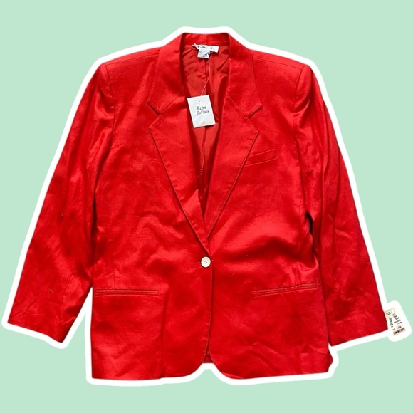 NWT ~ VTG ~ 1990s ~ Talbots ~ Red Linen Blazer ~ Summer ~ Oversized ~ Size 14 - Picture 1 of 5
